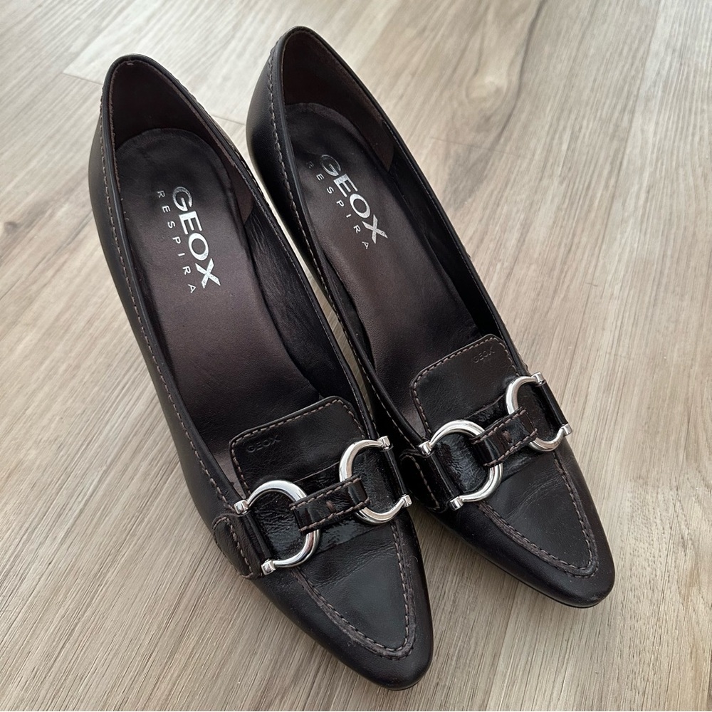 Geox Black Heels with Metallic Embellishment and Pointed Toe